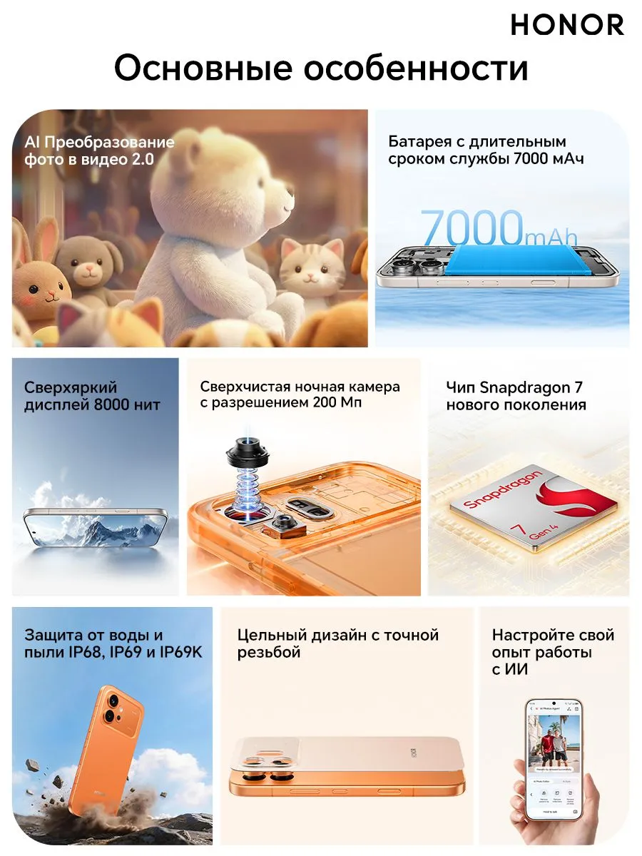 Honor Смартфон HONOR 600, Ростест(EAC) Основная камера 200 Мп OIS+EIS, 7000 мАч 80W, IP68, IP69 и IP69K, #5