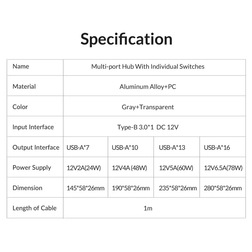 USB HUB 7 в 1 ORICO AT2U3 usb разветвитель док-станция, USB 3.0 Type-В hub, 7 USB-A, независимый переключатель, #13