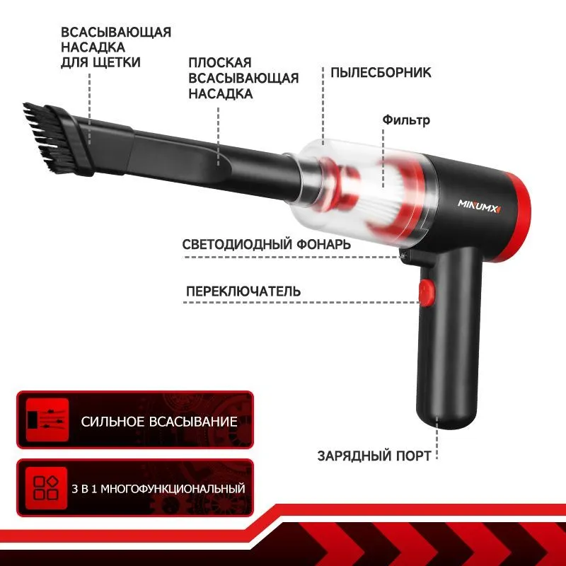 MINUMX M-MYX-007-B, Беспроводной мощный пылесос для автомобиля Ручной портативный аккумуляторный мини #3