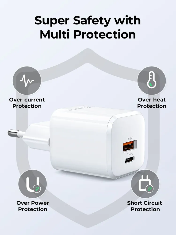 быстрая зарядка 2 USB-порта ORICO CR-35A GaN зарядка Макс 35 Вт, USB-A Type-C, С кабелем, Подходит для #6